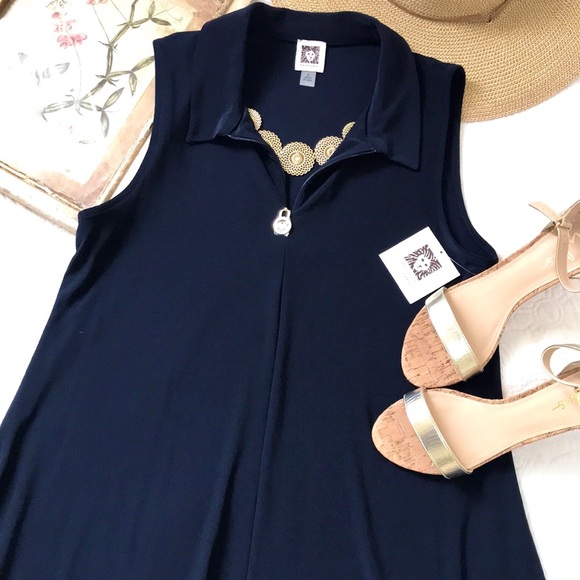 NWT Anne Klein Collared Swing Dress Navy - Picture 12 of 16